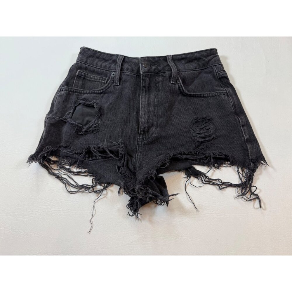 Forever 21 Frayed Hem Ripped Black Denim Shorts Womens 24 Distressed (bin LL152)